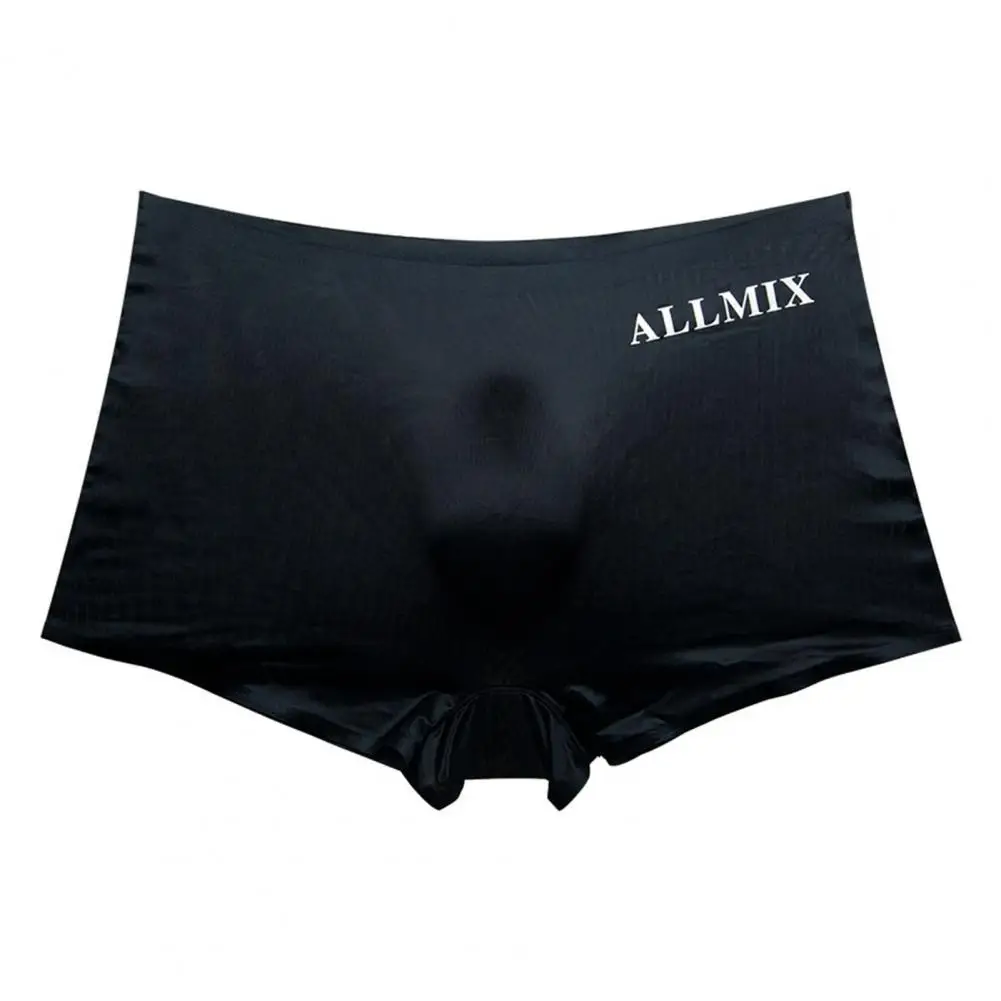 

Men 3D U-Convex Shorts Briefs Mid-rise Elastic Waistband Letter Print Underwear Ice Silk Fabric Translucent Underpants