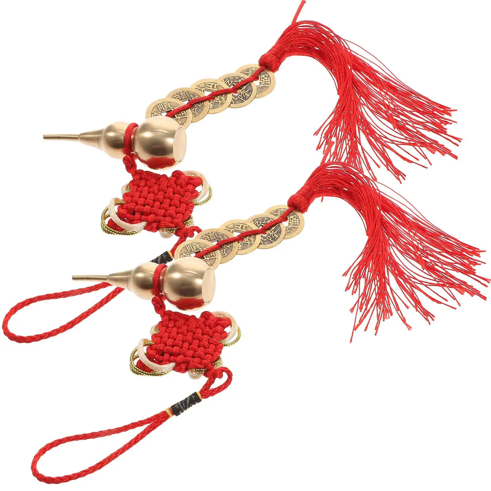 Cumpabaza de Año Nuevo Chino, colgantes de monedas de latón, adornos colgantes de nudo, decoración del Festival de Primavera, adorno para el hogar, 2 uds.
