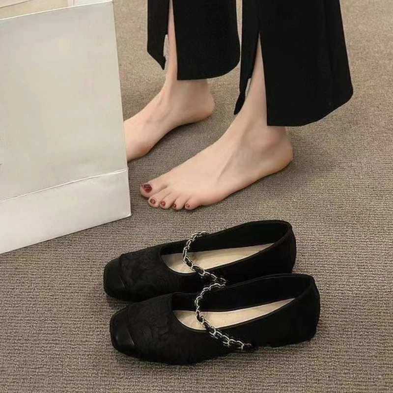 جديد ربيع وخريف 2025 حذاء بدون كعب نسائي واحد موديل سادة بمقدمة مربعة جميل غير رسمي ومريح بدون كعب Zapatos #5