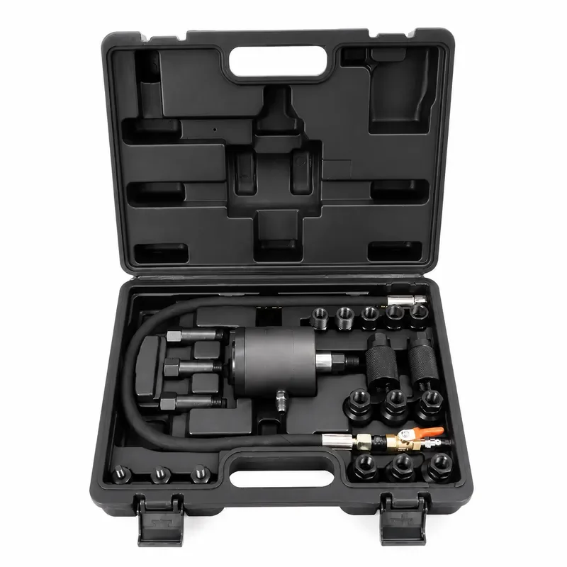 Pneumatic Diesel Injector Removal Tool Kit 1000N Puller 21pcs Professional Fuel Nozzle Extractor Set Heavy Duty Repair Tools