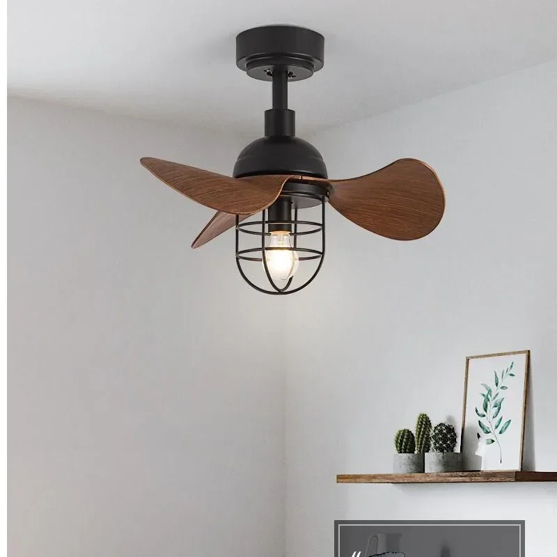 American Retro Fan Light DC Remote Control Dining Room Living Room Bedroom Ceiling Light  220V 110V Small Mini Ceiling Fan Light