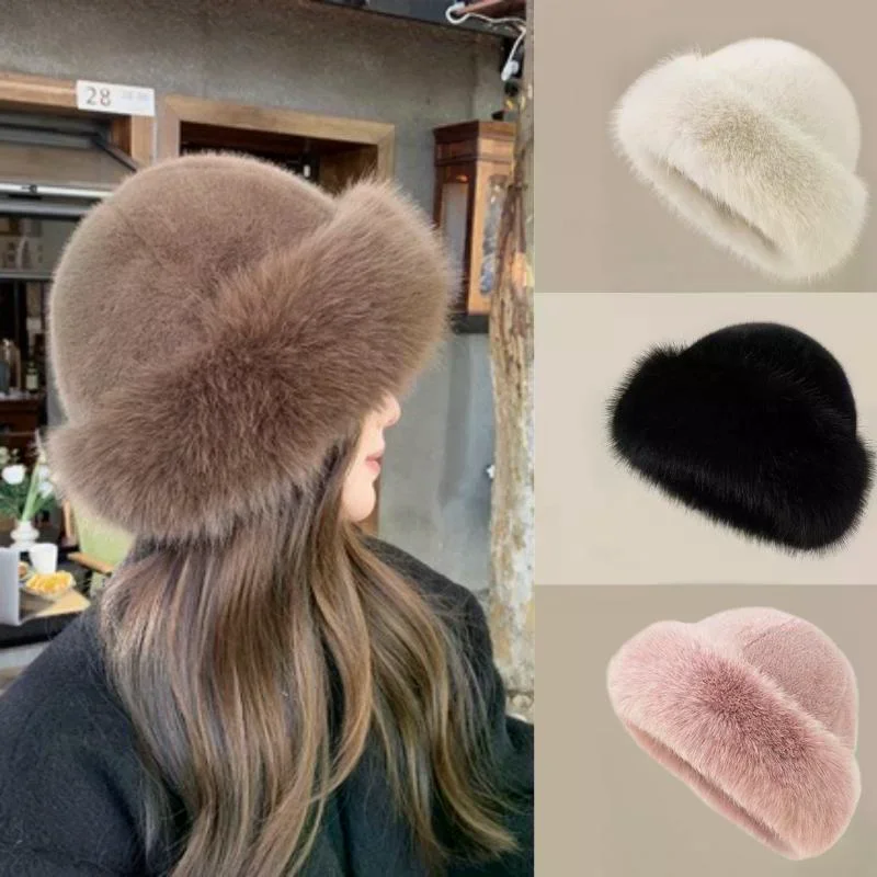 

Пушистая меховая панама для женщин, плюшевая рыбацкая шапка, теплая зимняя шапка с защитой ушей, утепленная панамская кепка на снежный день, рождественские подарки