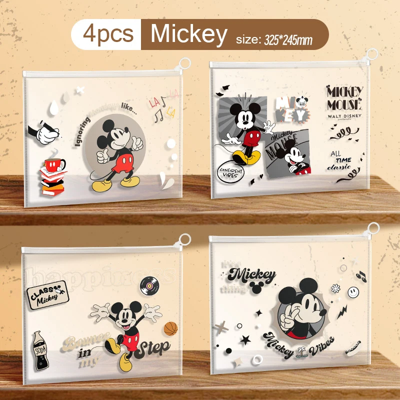 A4 Disney Mickey Folder Zipper Pouch Cartoon Anime Document Bag Waterproof Pencil Case Test Paper Storage Bags Office Supplies