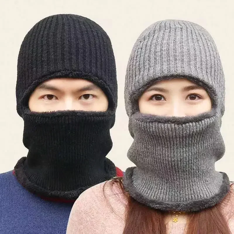 Gorros de malha de lã respirável para homens e mulheres chapéu cachecol quente coral balaclava chapéu de lã dupla proteção de inverno