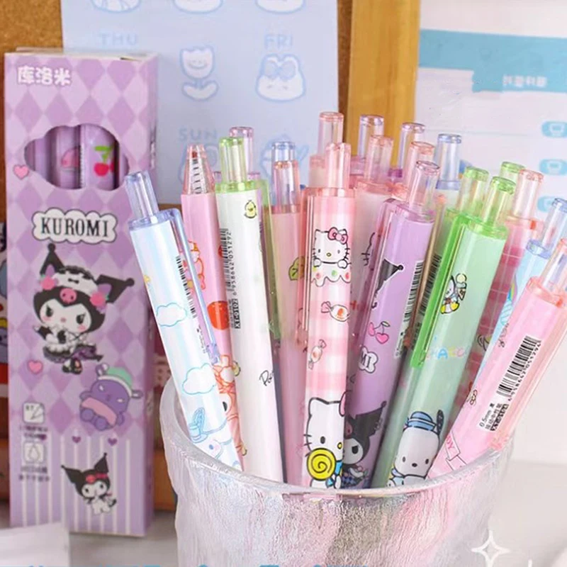 Kawaii Anime Sanrio Hello Kitty Kuromi Writing Pen 4 Boxes Quick-drying High-value Cartoon Student Gel Pen Exam Press Black Pen