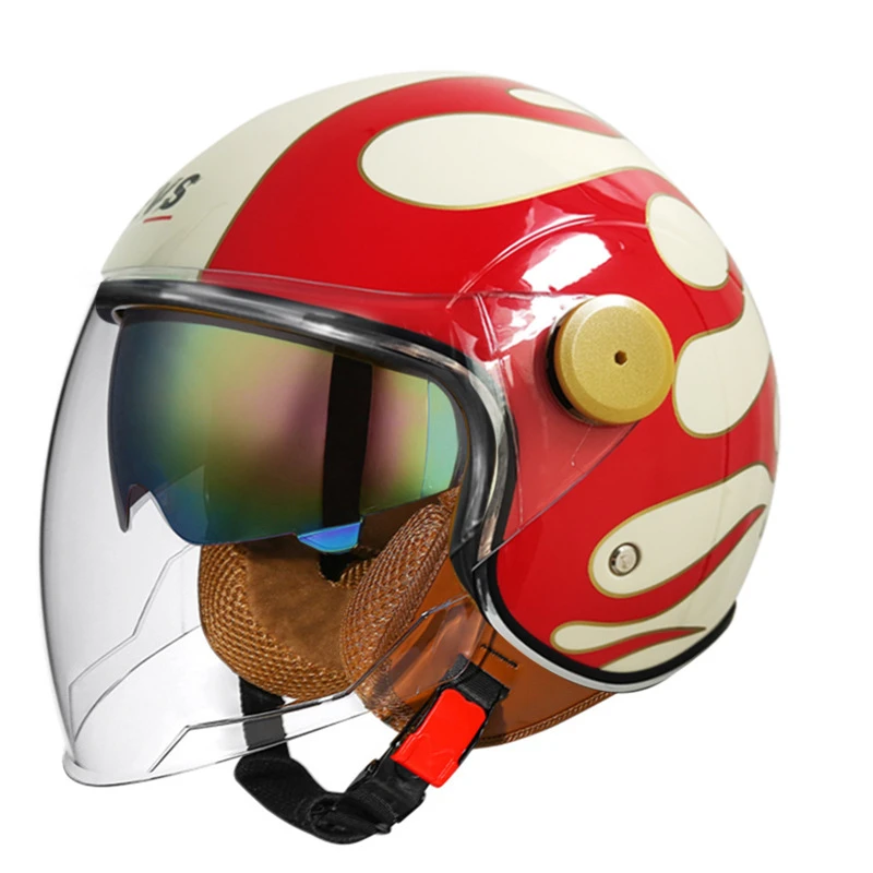 Lichtgewicht vintage motorhelm met dubbel vizier Motorrijden 3/4 open halve helm Retro Casco Moto 3C & Dot