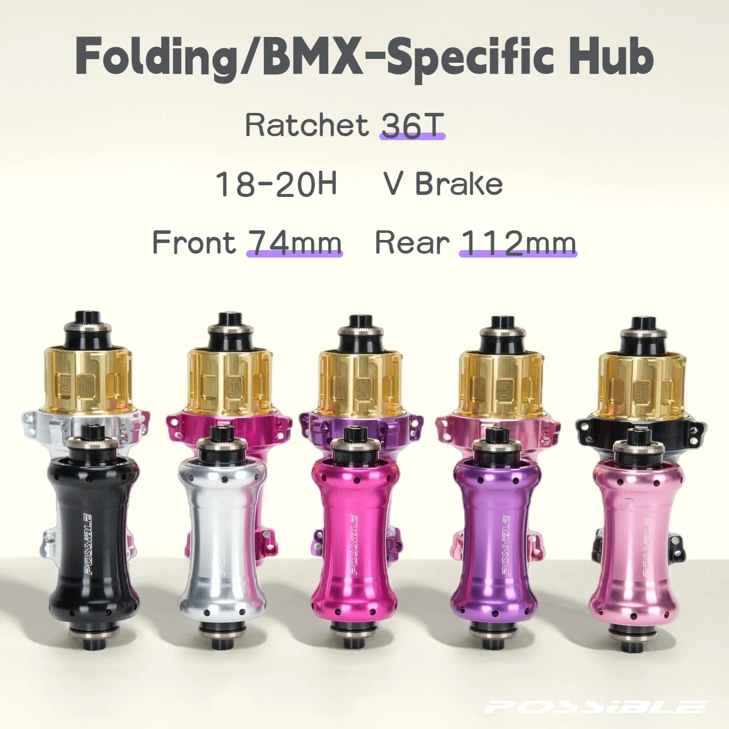 

Folding Bike Hub Set Brompton Style 36T 226g Ultra Lightweight Alloy Front 74mm Rear 112mm 18-20H Rim Brake 5 Colors