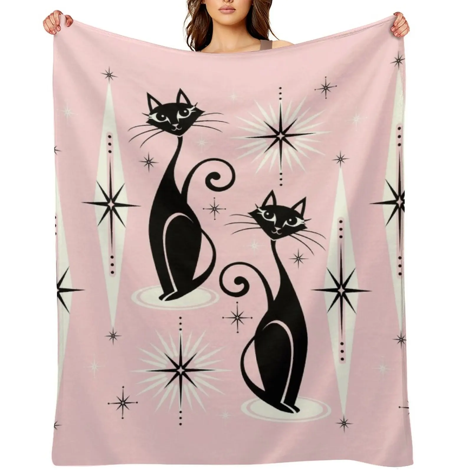 Mid Century Meow Retro Atomic Cats LG ?studioxtine Throw Blanket Loose sofa bed Sleeping Bag Weighted Blankets