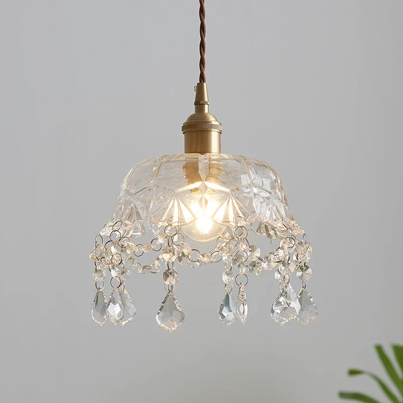 

Nordic brass glass chandelier simple modern restaurant bedside balcony crystal lamp aisle porch corridor lamp