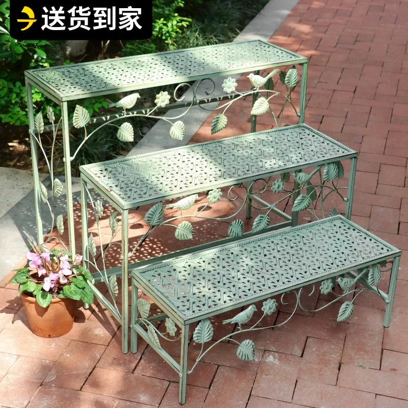 Balcony flower stand, shelf, stepped outdoor courtyard, garden succulent flower pot stand, outdoor floor-to-ceiling wrought iron