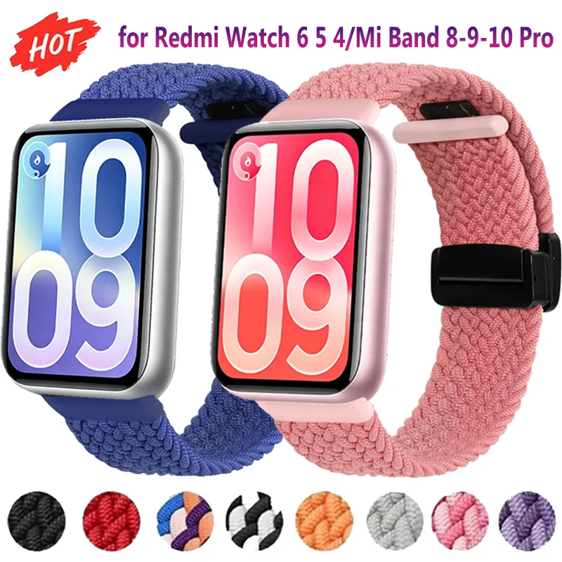Nylon Magnetverschluss-Armband für Xiaomi Band 10-8-9 Pro Komfortables Geflochtenes Verstellbares Armband Redmi Watch 4 5 6 Correa Zubehör