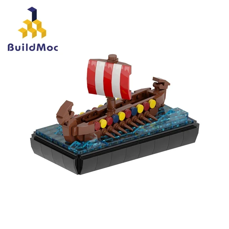 BuildMoc Medieval Small Viking Longship Building Blocks Military Wars Pirate Dragon Ship Sodiers Figures Boat Sailboat Toy Gifts