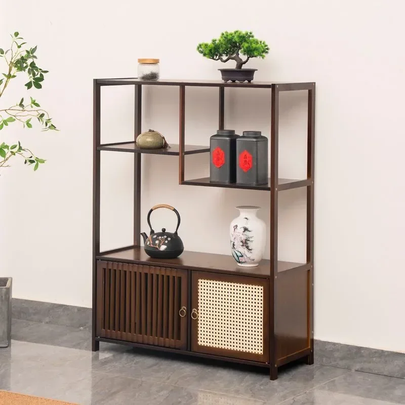 Chinese Style Floor to Ceiling Shelf Multi Functional Tea Cabinet Small Bogu Rack Antique Living Room Ornament Storage