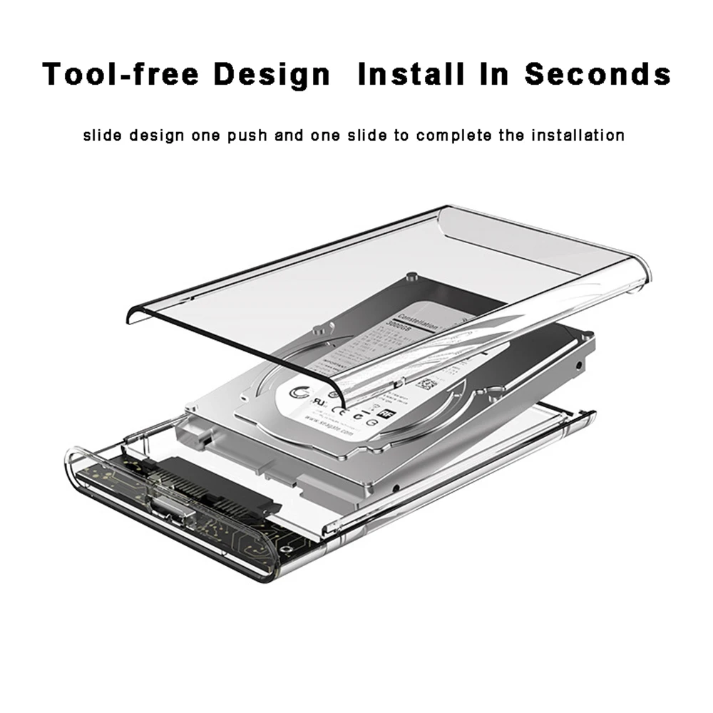 SATA zu USB Festplattengehäuse USB 3.0 Typ C zu SATA III Transparentes Gehäuse Aufbewahrungsbox Zubehör für Notebook-Computer-Festplatten – Detail 5