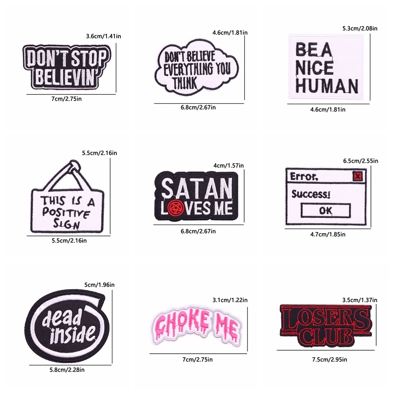 10PCS Cartoon Letter Slogan Embroidered Applique Patch Iron On Patches For Clothing Jackets Backpack Sew Embroidery Badges DIY