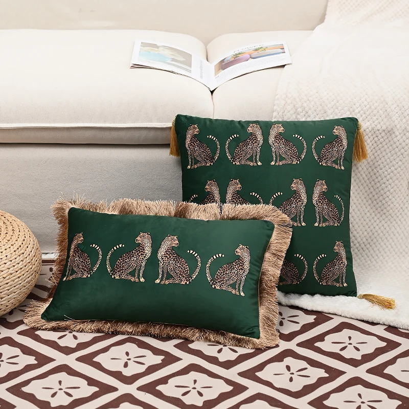 BUYNOW 1PC Luxus Leopardenmuster Quaste Spitze Kissenbezug Kein Kissenkern für Wohnzimmer Schlafzimmer Sofa Kissenbezug Dekoration – Detail 5