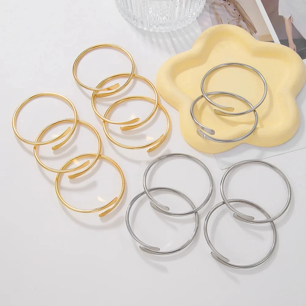 10pcs/lot Blank Brass Stacking Bangles Custom Stacking Cuff  Smooth Oval Stacking Bracelets Adjustable Open Cuff Jewelry Gifts view 2