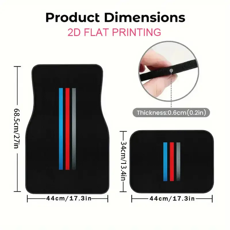 4pcs Vehicle Floor Mats- Designed For All Weather Conditions, Triple Stripes Interior Design