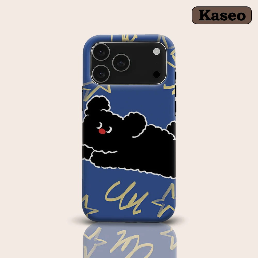 Navy Blue Fluffy Black Critter & Stars for Magnetic Phone Case for IPhone 17 16 15 14 13 Pro Max Plus Single Double-layer Case