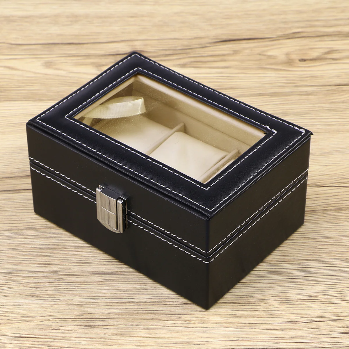 

Large Watch Box 3 Grids Mens Black PU Lockable Jewelry Case Display Organizer Storage Case Mirror Watch Box for Men
