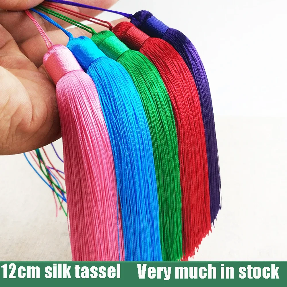 Silk Tassels 12cm Polyester Tassels With Hanging Ring Silk Sewing Bang Tassel Trim Decorative Key Tassels For Pendant Home Decor