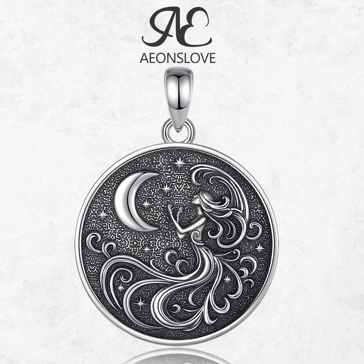 

AEONSLOVE 925 Sterling Silver NYX Moon Goddess Necklace Celestial Moon Phase Pendant Wicca Jewelry Spiritual Amulet for Women