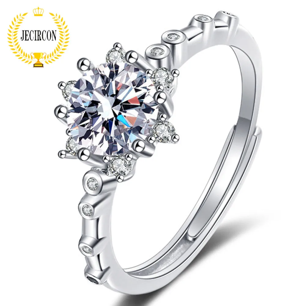 

JECIRCON Snowflake Moissanite Ring 1 Carat Simulation Diamond Wedding Band for Women Fashion 925 Sterling Silver Fine Jewelry