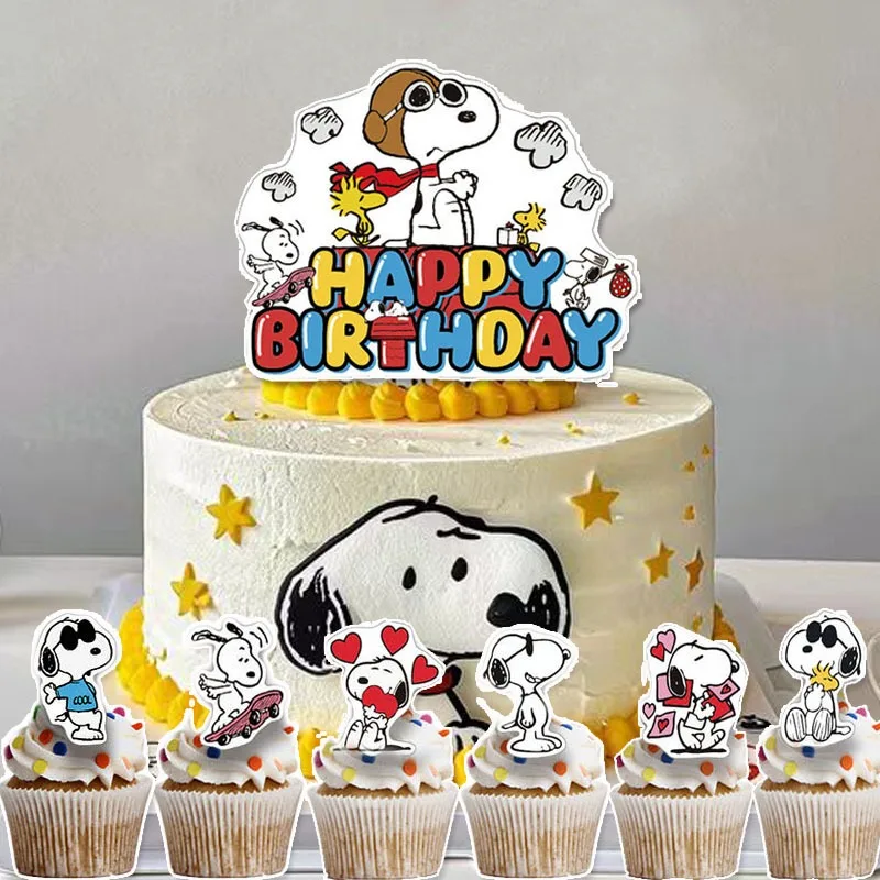 Beliebte Cartoon Snoopys Tortendekoration Cupcake-Topper für Geburtstagstorten-Deko Babyparty Themenparty-Zubehör