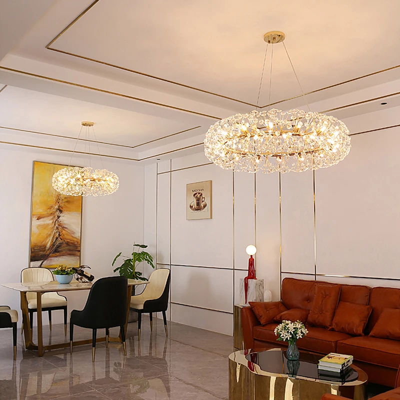 Luxury Dandelion Crystal Pendant Lights Villa Living Dining Room Lighting Decor Led Chandelier Indoor Hanging Lights Fixture