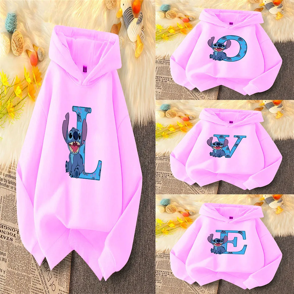 Disney Collection Stitch Children's Sweater A-Z Birthday Lucky Letter Hoodie Spring and Autumn Kawaii casual Sweater hoodie top