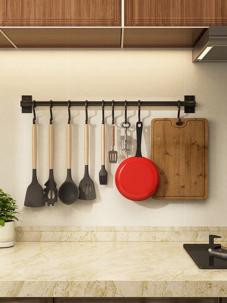 Punch-free kitchen hook powerful spoon wall hanging wall hanging rod storage hook