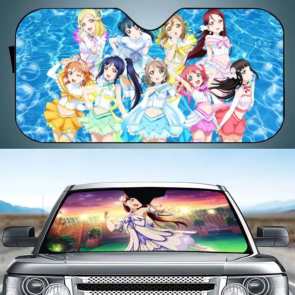 الحب لايف صن شاين أنيمي سيارة ظلة سيارة ظلة يغطي غطاء الزجاج الأمامي العالمي للطي قناع