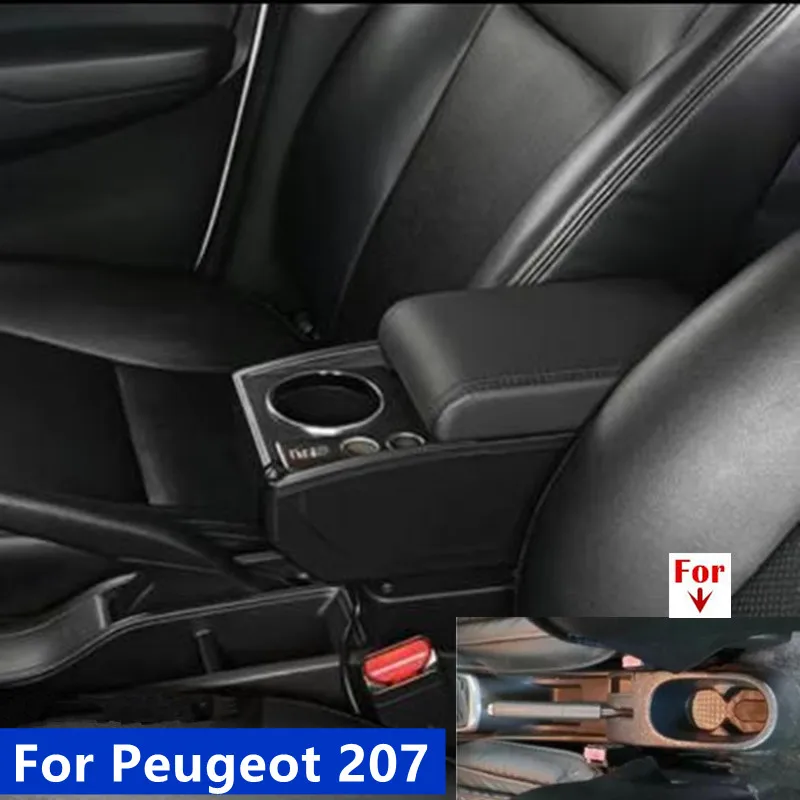 Para Peugeot 207 caja de reposabrazos Peugeot 207CC reposabrazos de coche caja de almacenamiento de doble capa portavasos accesorios de reequipamiento dedicados Interior
