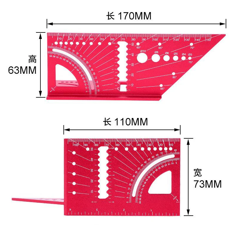 Regla de ángulo de carpintería de aleación de aluminio, dispositivo de dibujo de línea, herramienta de medición de ángulo de Mitre 3D con