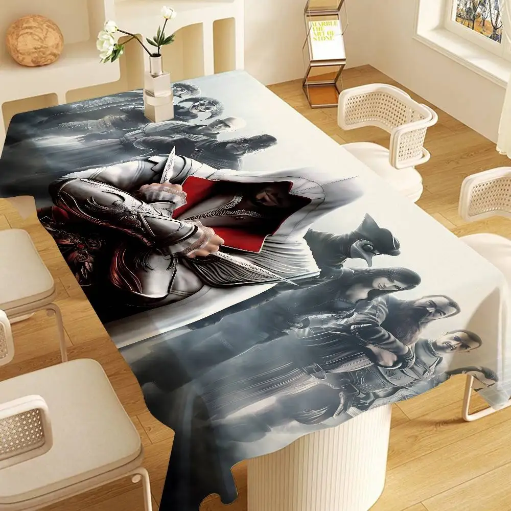Game AssassinS Creed Rectangle Waterproof Tablecloth Party Decor Farmhouse Kitchen Dining Table Cloth Wedding Decorations