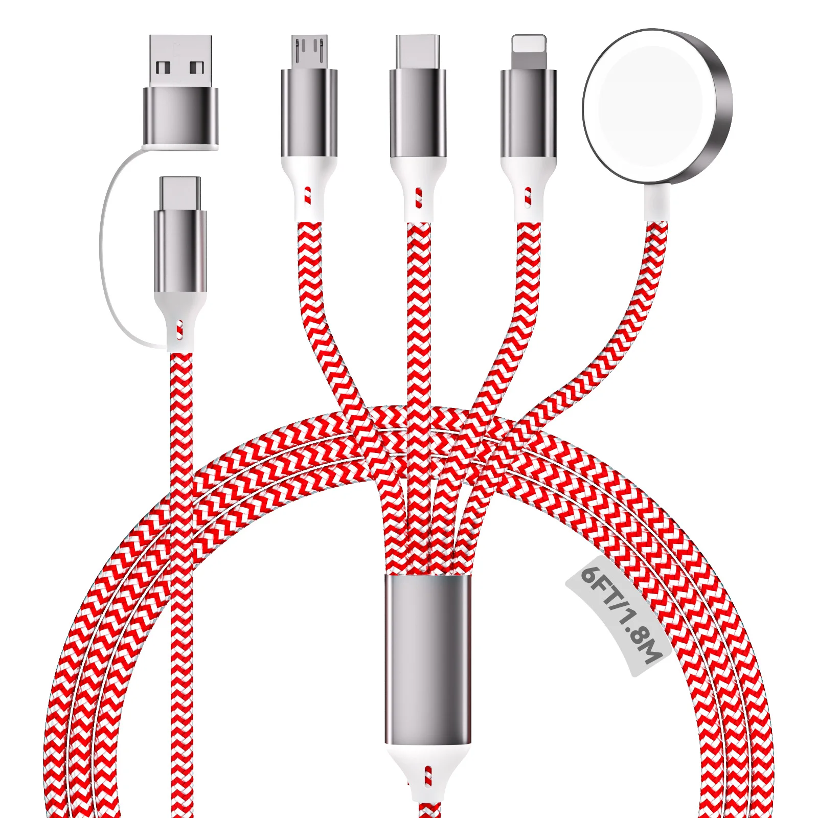 �y�Z�[�����z4 in 2 iPhone&Android �ґg�R�[�h�AApple Watch �[�d��p - USB-A & Type C�A���ړI�ŕ֗��ȗ��s�p�[�d�P�[�u��