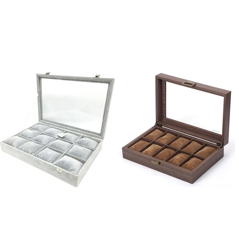 

Watch Box Storage Watch Clip Jewelry Storage Grey With 12 Slot PU Leather Watch Box Organizer Watch Case With Glass Top