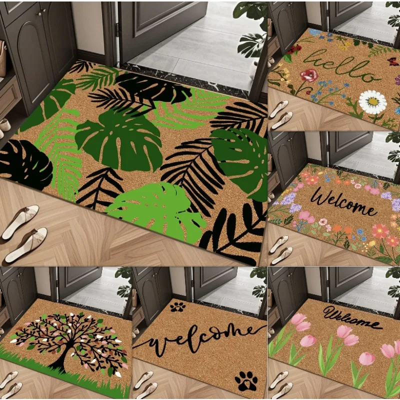 

Green Leaves Welcome Mats Entrance Mats Color Printed Outdoor Soil Mats Home Decoration Door Mats
