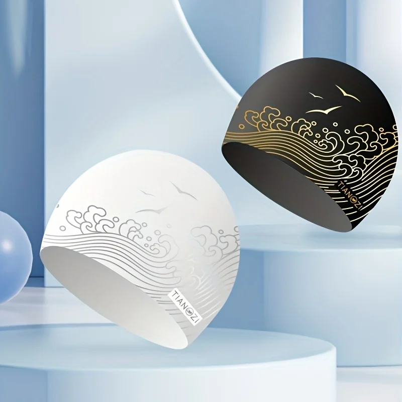 Adult Silicone Swim Cap: Waterproof, Non Slip, High Elasticity Cloud Pattern, Suitable for Both Men and Women
