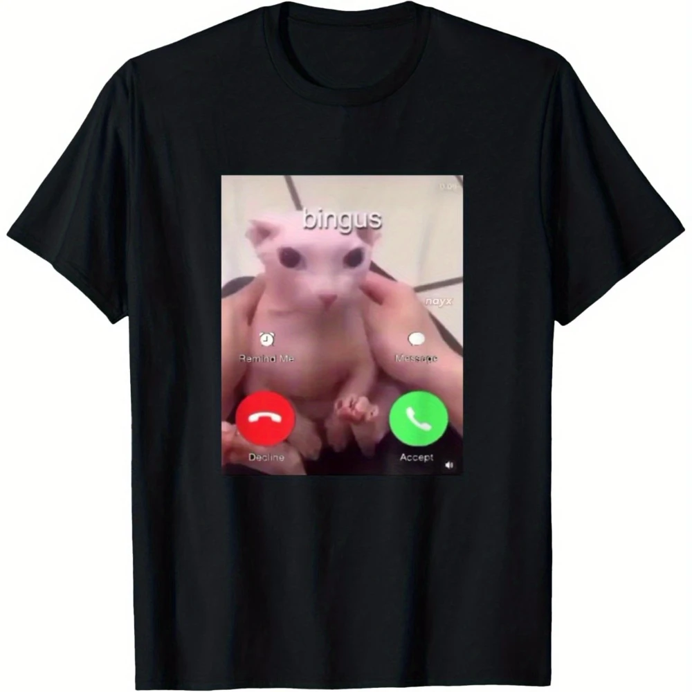 Graphic Sphinx Bingus Is Calling Black T-Shirt Soft and Breathable Casual Summer  Spring T-Shirt Playful Design Meme Tee Shirt