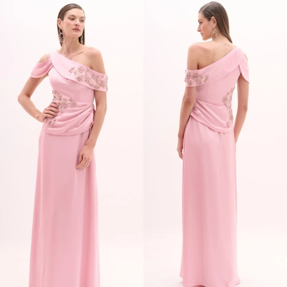 

Evening Jersey Applique Draped Pleat Evening A-line Off-the-shoulder Bespoke Occasion Gown Long Dresses Saudi Arabia