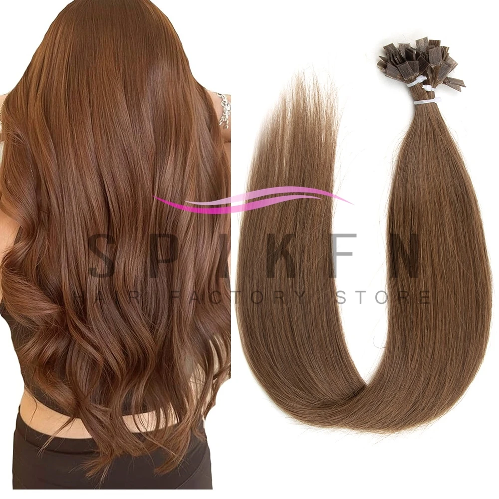 SPIKFN Straight Keratin Flat Tip Human Hair Extensions 12''-22'' Fusion Pre Bonded Human Hair 30g/pack Light Wight Thin Ends