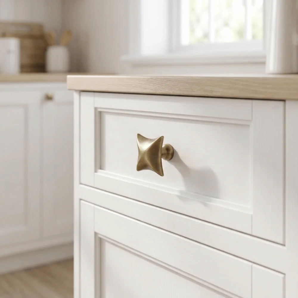 Four Point Star Cabinet Knobs Zinc Alloy Gloss Silver Drawer Pulls Nordic Light Luxury Compact Star-Shaped