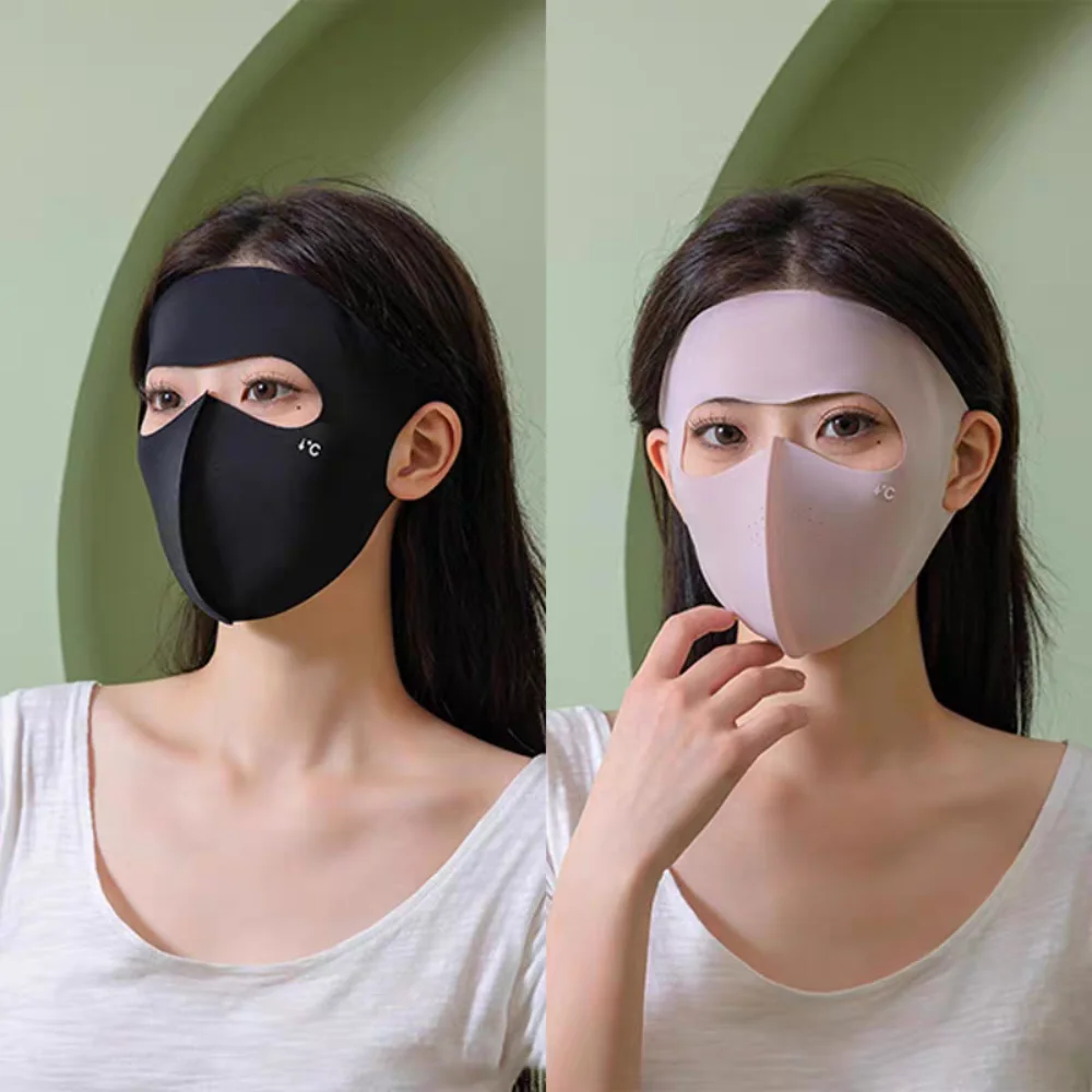 Polyester UPF50 + masker tabir surya gadis, masker pelindung UV berpori tahan angin dengan lubang kecil sutra es pakaian wajah