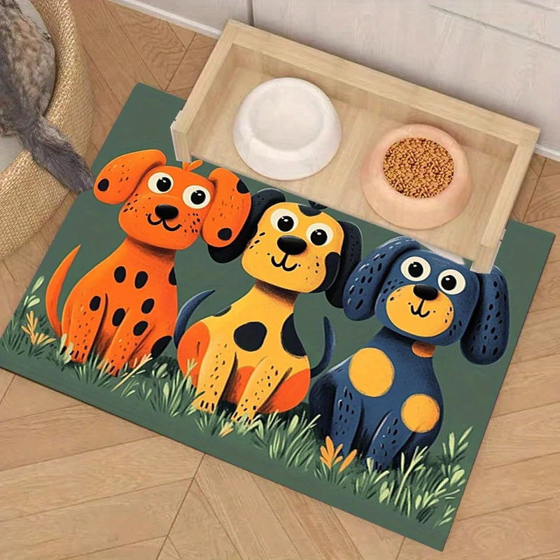 

Коврик для кормления домашних животных с мультяшным принтом собаки, полиэстеровый коврик для еды для кошек и собак, коврик для прихожей для зоотоваров, коврик под миски для кошек и собак