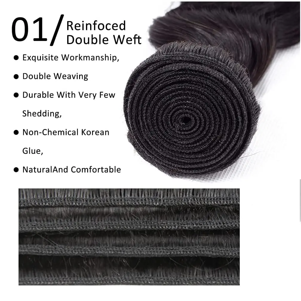 14～32インチ ブラック ルーズディープウェーブ バンドル 3/4/5ピースセット ナチュラルカラー 100%人毛 カール 生人毛 エクステ