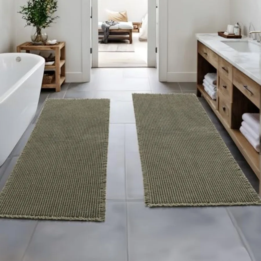 

Set of 2 Waffle Bathroom Runner Rugs Boho Bath Rugs Non Slip Super Absorbent Runner Bath Mats Rubber Backed Shower Mats for Hal