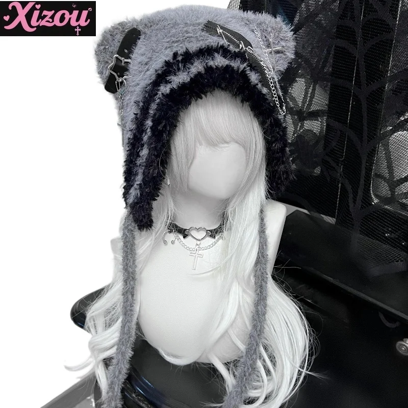 日本オリジナルサブカルクチュアクマ帽子かわいい帽子人格ガールコスプレアクセサリークロススターウール帽子ニッチダーク帽子女性