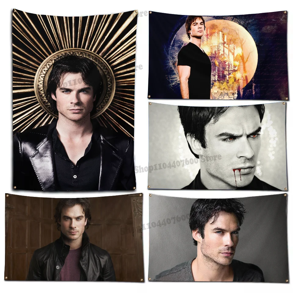 Damon Salvatore Flag Funny Flags Room Decor Home & Garden Wall Flag Workshop Flags for Rooms Outdoor Decorations