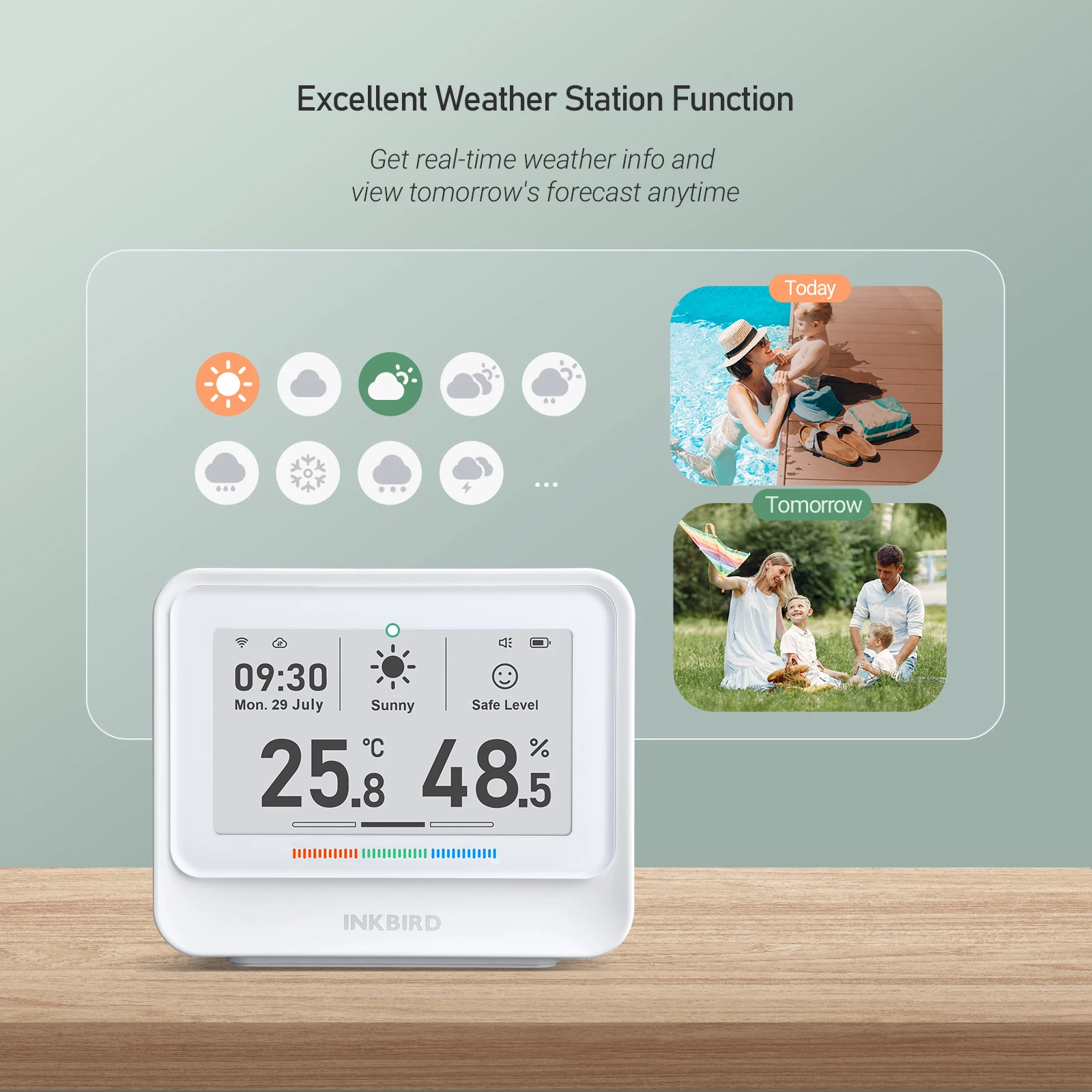 INKBIRD IBS-TH5-WIFI 8-in-1 Indoor Temperature and Humidity Monitor Home Weather Station with 3.71 Inches Electronic Ink Display